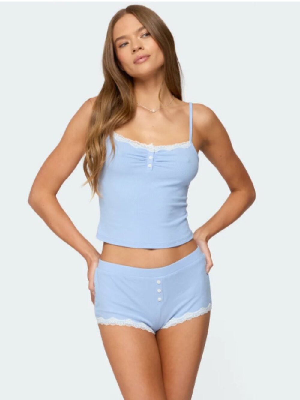 Edikted Sleep Set Light Blue Ribbed Size S - Picture 6 of 6